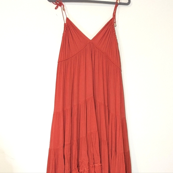 Free People Cosmico Maxi Endless Summer V Neck Sleeveless Dress Gauze Pink Red M - Picture 5 of 13